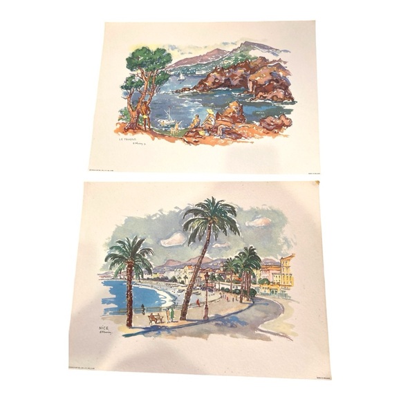 Art Vintage The Riviera 1950's Lithographs France Beaches Mid Century (4) - Picture 2 of 15